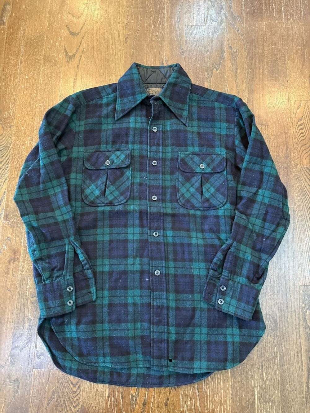 70’s Pendleton Men's Blue/Green Plaid Wool Shirt Jacket